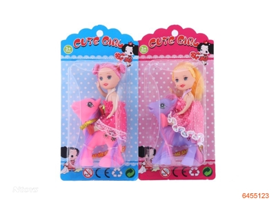 3.5''DOLLS W/HORSE 2COLOUR.2ASTD