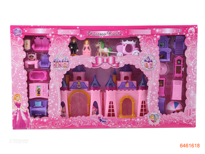 CASTLE SET W/LIGHT/MUSIC W/3AG13 BUTTON BATTERIES 2COLOR