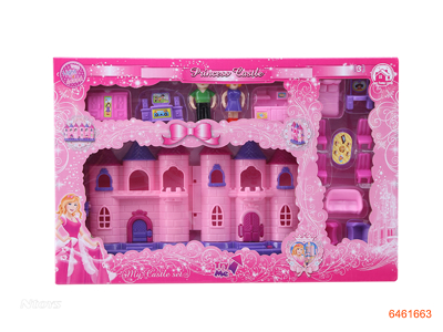 CASTLE SET W/LIGHT/MUSIC W/3AG13 BUTTON BATTERIES 2ASTD 2COLOUR