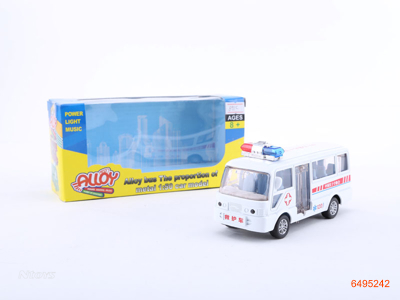 1:50 DIE-CAST P/B POLICE BUS W/LIGHT/MUSIC/3*AG10 BUTTON BATTERIES.4COLOR