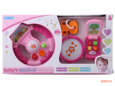 INFANT TOYS W/LIGHT/MUSIC W/2*AG13 BATTERIES IN PHONE,W/O 2AA BATTERIES IN STEERING WHEEL