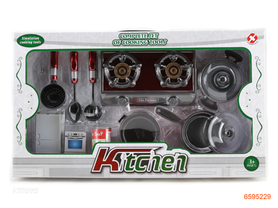 KITCHEN SET W/LIGHT/MUSIC/3PCS BUTTON BATTERIES