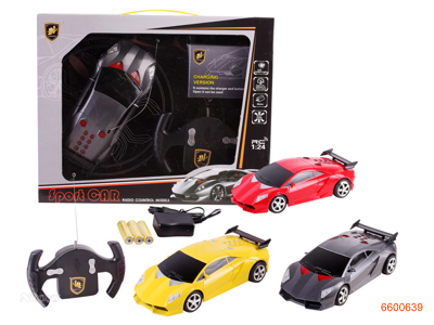 1:24 4CHANNELS R/C CAR W/LIGHT/CHARGER/3PCS RECHARGEABLE BATTERIES IN CAR W/O 2AA BATTERIES IN CONTROLLER.3COLOUR