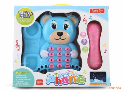 B/O BEAR PHONE W/MUSIC/LIGHT/PROJECTION W/O 3*AA BATTERIES.2COLOUR