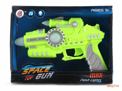 SPACE GUN W/LIGHT/MUSIC W/O 2*AA BATTERIES.2COLOUR