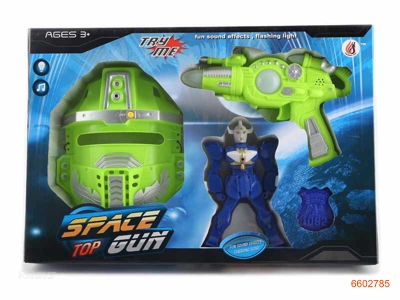 SPACE GUN W/2LIGHTS/POLICE BADGE/3*AG13 BATTERIES IN MASK.W/O 2*AA BATTERIES IN GUN