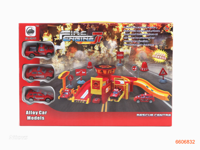 VEHICLE SET W/3PCS DIE-CAST FIRE CAR