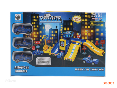 VEHICLE SET W/3PCS DIE-CAST POLICE CAR