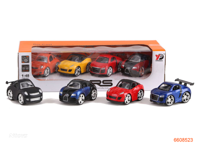 PULL BACK DIE-CAST CAR.4PCS.4ASTD.2COLOUR IN EACH ONE