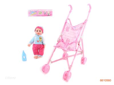 15''COTTON BODY VINYL DOLL W/4SOUNDS/PLASTIC STROLLER.2COLOUR