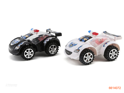 PULL LINE POLICE CAR W/LIGHT/2*BUTTON BATTERY.2COLOUR