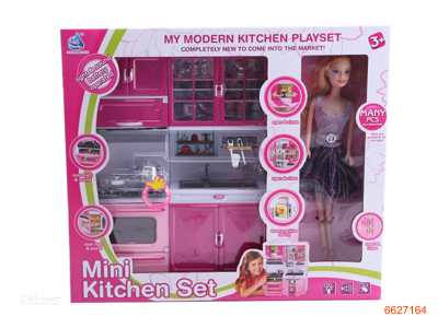 COOKING SET W/DOLL/LIGHT/MUSIC/3*AG13 BATTERIES