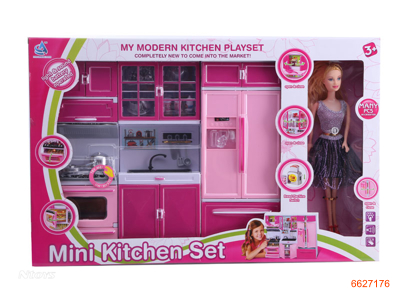 COOKING SET W/DOLL/LIGHT/MUSIC/3*AG13 BATTERIES