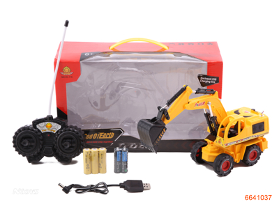 4CHANNELS R/C CONSTRUCTION TRUCK W/LIGHTS/3*1.2V BATTERIES IN CAR/USB/2AA BATTERIES IN CONTROLLER
