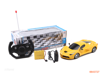 1:16 4CHANNELS R/C CAR W/LIGHTS/4.8V BATTERIES IN CAR/CHARGER W/O 2AA BATTERIES IN CONTROLLER.3COLOUR