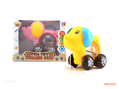 PUSH ALONG DOG W/LIGHT/SOUND/3*AA BATTERIES.3COLOUR