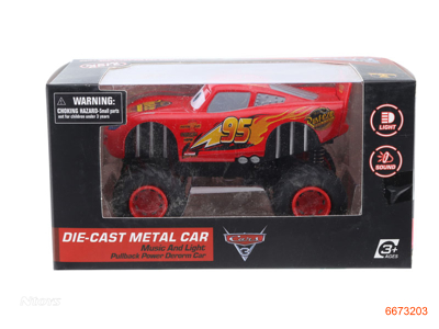 PULL BACK DIE-CAST CAR W/LIGHT/MUSIC/3*AG13 BUTTON BATTERIES