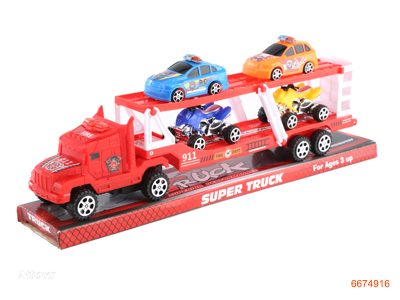 F/P TRUCK W/LIGHT/MUSIC/BUTTON BATTERIES/2PCS FREE WHEEL CAR+2PCS FREE WHEEL POLICE CAR