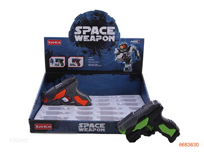 B/O SPACE GUN,W/LIGHT/SOUND,W/O 12*2AAA BATTERIES,12PCS/DISPLAY BOX,2COLOUR