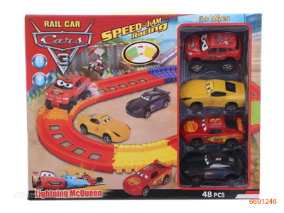 B/O TRAIN TRACK W/3PCS P/B CAR + 1PCS B/O CAR,W/LIGHT,W/O 1*AA BATTERIES IN CAR,48PCS