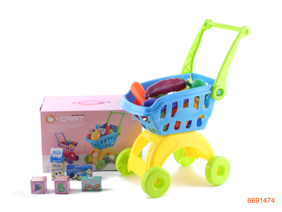 SHOPPONG CART W/FRUITS VEGETABLES,17PCS,2COLOUR