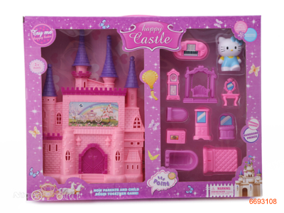 CASTLE SET W/FURNITURE SET/LIGHT/MUSIC/3*AG13 BATTERIES,2ASTD