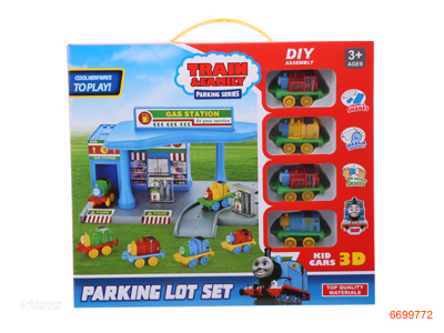 TRAIN TRACK PARKING LOT,W/4PCS FREE WHEEL CAR