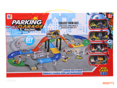 TRAIN TRACK PARKING LOT,W/4PCS P/B CAR