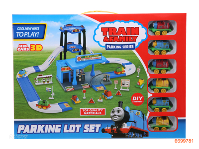 TRAIN TRACK PARKING LOT,W/6PCS FREE WHEEL CAR