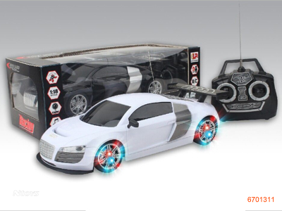 1:18 4CHANNLES R/C CAR W/8LIGHT/MUSIC,W/O 4AA BATTERIES IN CAR,2AA BATTERIES IN CONTROLLER.2COLOUR