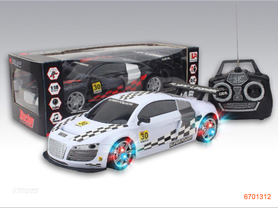 1:18 4CHANNLES R/C RACING CAR W/8LIGHT/MUSIC,W/O 4AA BATTERIES IN CAR,2AA BATTERIES IN CONTROLLER.2COLOUR