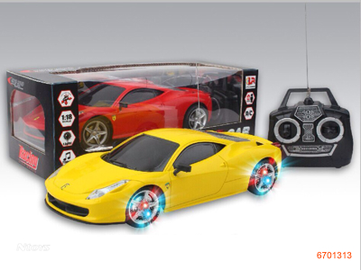 1:18 4CHANNLES R/C CAR W/8LIGHT/MUSIC,W/O 4AA BATTERIES IN CAR,2AA BATTERIES IN CONTROLLER.2COLOUR