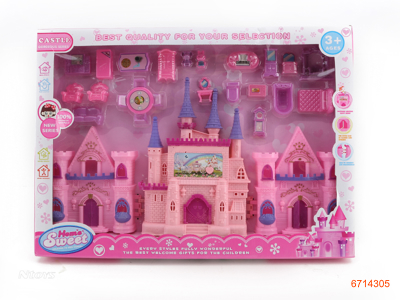 CASTLE SET W/LIGHT/MUSIC/3PCS BUTTON BATTERIES