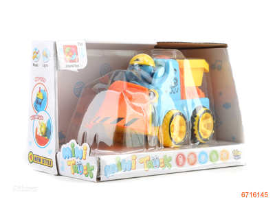 F/P CARTOON CONSTRUCTION CAR W/LIGHT/MUSIC/BATTERIES.3ASTD.2COLOUR