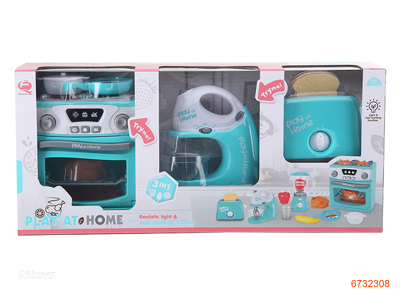 3 IN 1 B/O HOME APPLIANCES SET,W/LIGHT/SOUND/ROTATING/3*AA BATTERIES IN OVEN/2*AA BATTERIES IN MIXER