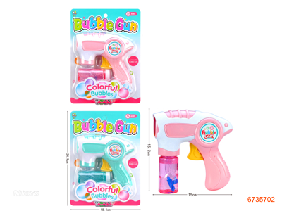 BUBBLE GUN W/2PCS 60ML WATER.3COLORS