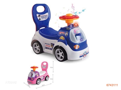 RIDE-ON POLICE CAR W/LIGHT/MUSIC/2AAA BATTERIES 2COLORS