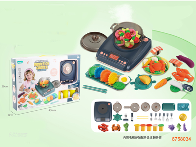 COOKING PLASTICINE SET 30PCS W/LIGHT/SOUND/SPRAY IN INDUCTION COOKER W/O 3*AA BATTERIES