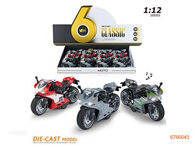 1:12 PULL BACK DIE-CAST MOTORCYCLYE,W/LIGHT/SOUND/12*3AG3 BATTERIES IN CAR,12PCS/DISPLAY BOX,3COLOURS