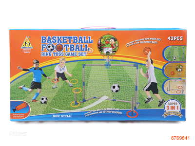 3 IN 1 FOOTBALL BASKETBALL FERRULE W/2PCS BALLS/INFLATOR 43PCS