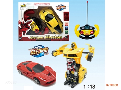 1:18 5CHANNELS R/C TRANSFORMER CAR,W/LIGHT/MUSIC,W/O 3*AA BATTERIES IN CAR,W/O 2*AA BATTERIES IN CONTROLLER,2COLOURS