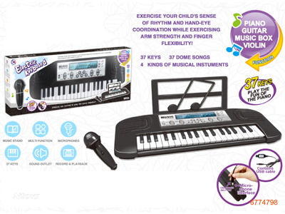 37KEY ELECTRIC KEYBOARD,W/MUSIC/USB CABLE,W/O 3*AA BATTERIES