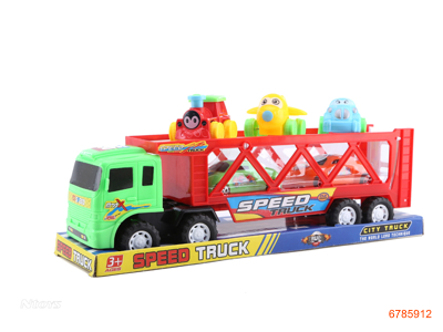 F/P TRUCK W/2PCS FREE WHEEL RACE CAR AND 3PCS P/B CARTOON CAR 2COLOUR