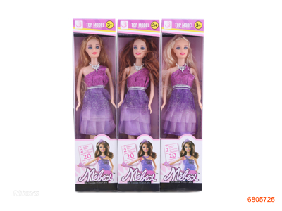 11.5'' SOLID BODY FASHION DOLL SET 3COLOUR