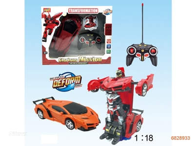 1:18 6CHANNELS R/C TRANSFORMER CAR W/O 3AA BATTERIES IN CAR,2AA BATTERIES IN CONTROLLER,2COLOURS