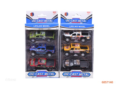 1:50 PULL BACK DIE-CAST CAR 3PCS 6ASTD 6COLOURS