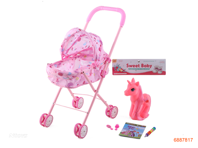 DOLL TROLLEY SET 4COLOURS
