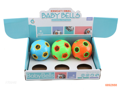 FOOTBALL BABY RATTLE,6PCS/DISPLAY BOX,3COLOUR