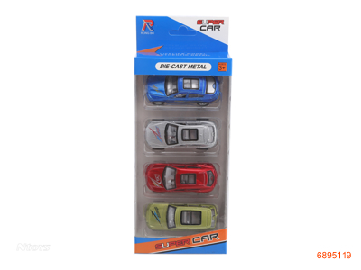 PULL BACK DIE-CAST CAR 4PCS,6ASTD 6COLOUR