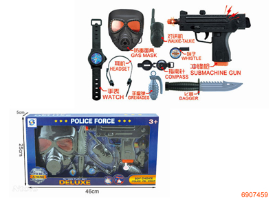 POLICE SET W/ LIGHT/SOUND/3*AG13 BATTERIES IN GUN